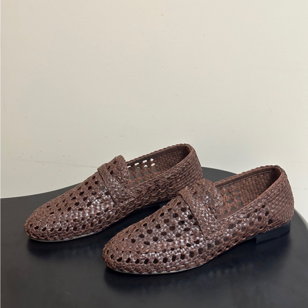 Loro Piana Brown Leather Weave Loafers Size 35-41